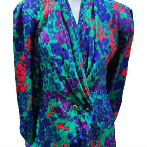 1980s Abstract Floral RlDrape Blouse S/M - Picture 1 of 10